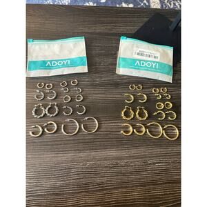 Adoyi 18 Pairs Gold & Silver Plated Hoop Earrings Twisted Huggie Hoops 14K 18K